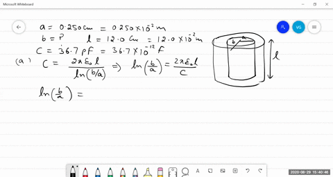 2410-a-cylindrical-capacitor-consists-of-a-solid-inner-conducting-core-with-radius-0250-mathrmcm-sur