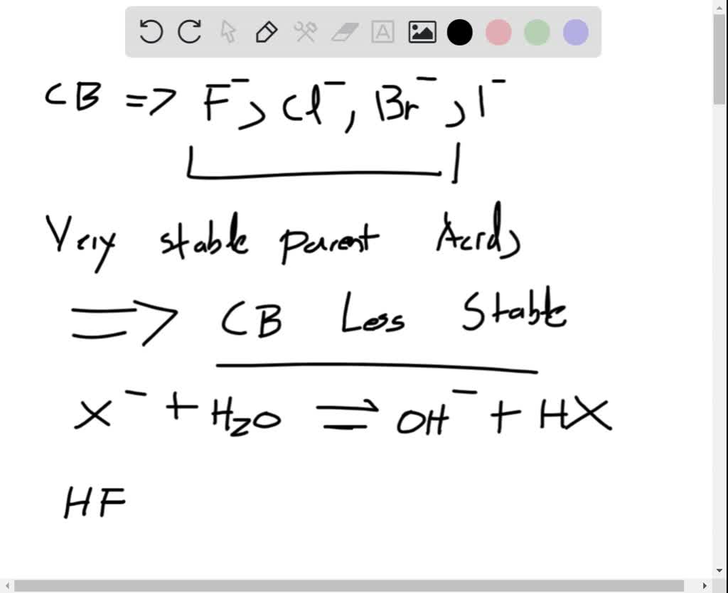 SOLVEDa. Which of the halide ions (F^, Cl^, Br^, I^) is the strongest base? b. Which is the