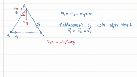 three-particles-of-equal-masses-are-placed-at-the-corners-of-an-equilateral-triangle-as-shown-in-fig