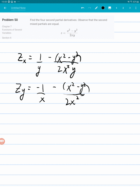 find-the-four-second-partial-derivatives-observe-that-the-second-mixed-partials-are-equal-zfracx2-y2