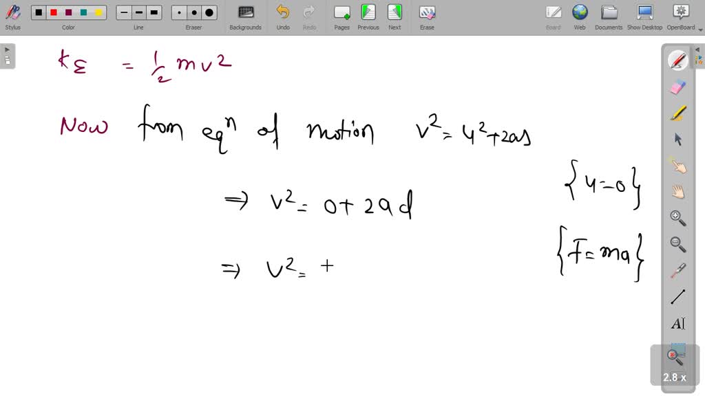 Solved The Ke Acquired By A Mass M In Travelling A Certain Distance D