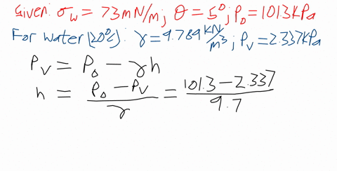 the-pressure-p-in-a-liquid-just-below-the-meniscus-in-a-capillary-tube-with-a-rise-height-h-can-be-e