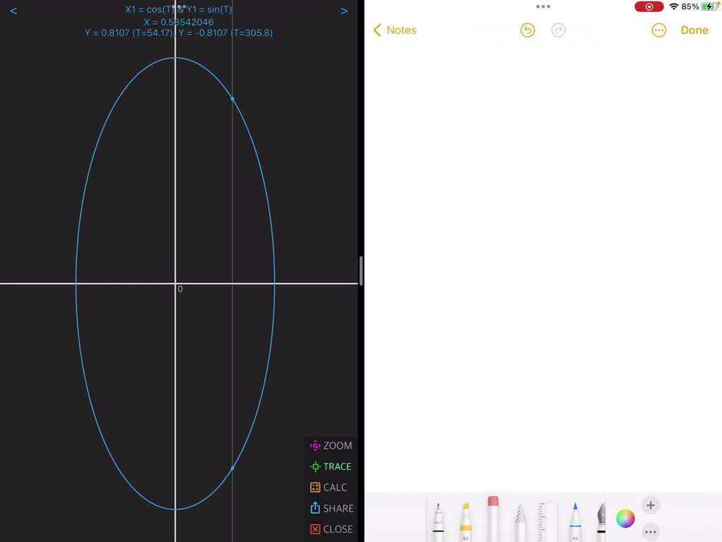 SOLVEDSet a TI graphing calculator to parametric and degree modes. Use