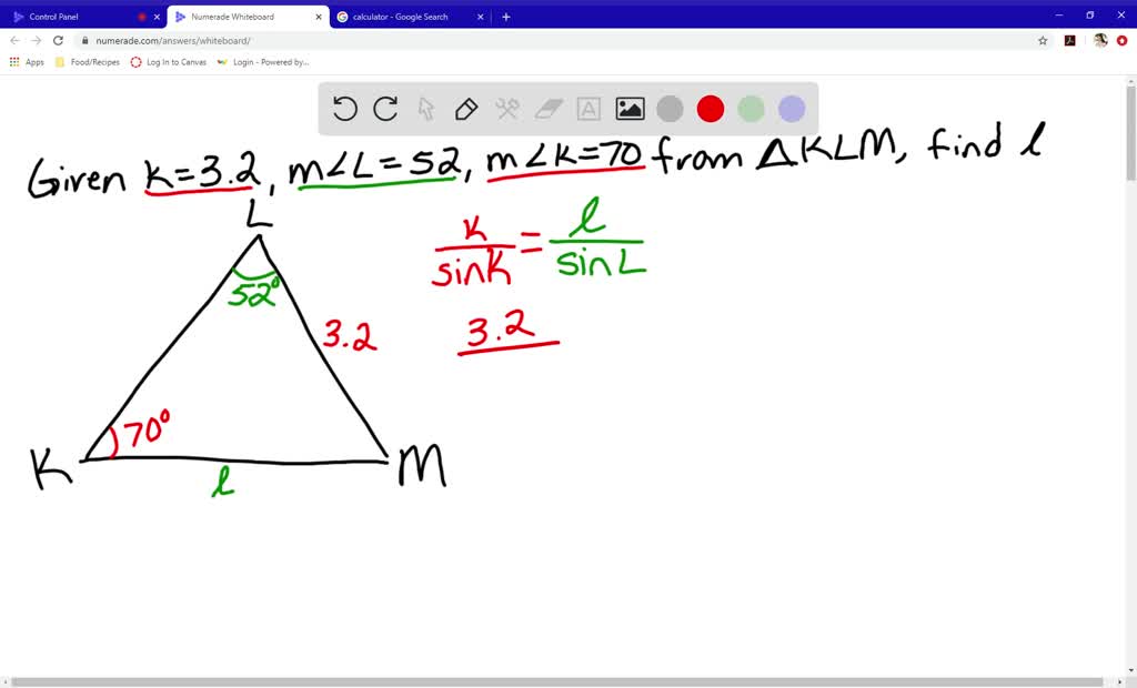 SOLVED:Find each measure using the given measures of K L M . Round ...