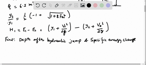 a-hydraulic-jump-occurs-in-a-rectangular-channel-the-flow-rate-is-50-mathrmm3-mathrms-and-the-depth-