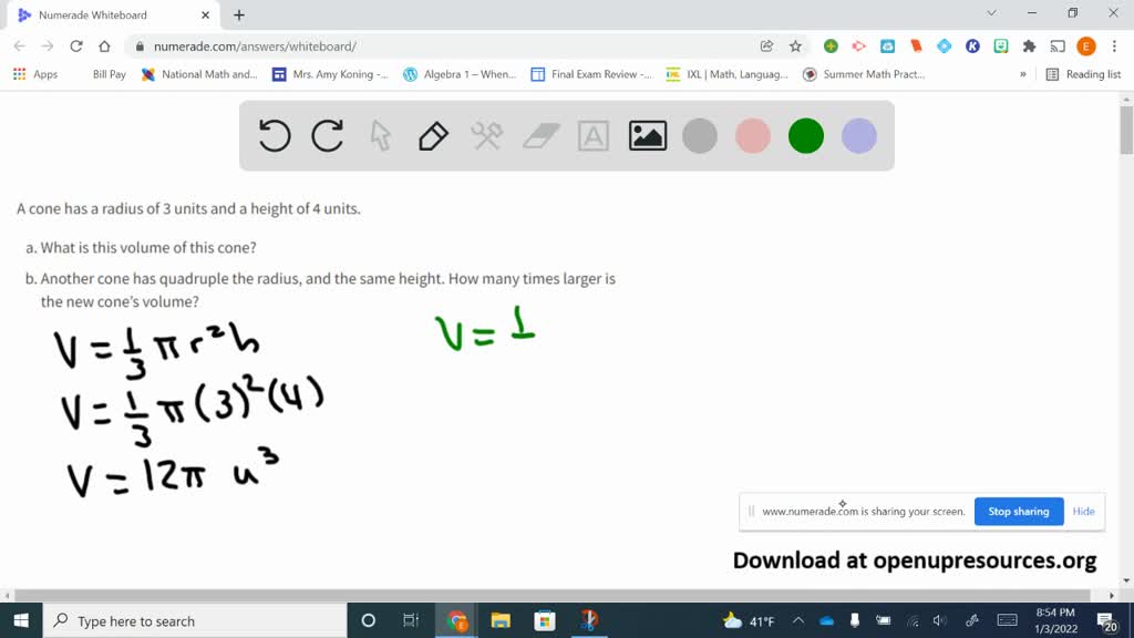 SOLVEDA cone has a radius of 3 units and a height of 4 units. a. What