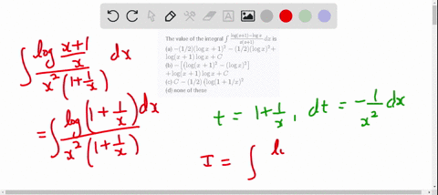 the-value-of-the-integral-int-fraclog-x1-log-xxx1-d-x-is-a-1-2log-x12-1-2log-x2-log-x1-log-xc-b-left