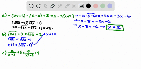11-16-solve-each-of-the-following-equations-a-2-x5-6-x3x-3x2-b-sqrtx13sqrt2-x2-text-c-frac2x-35frac2