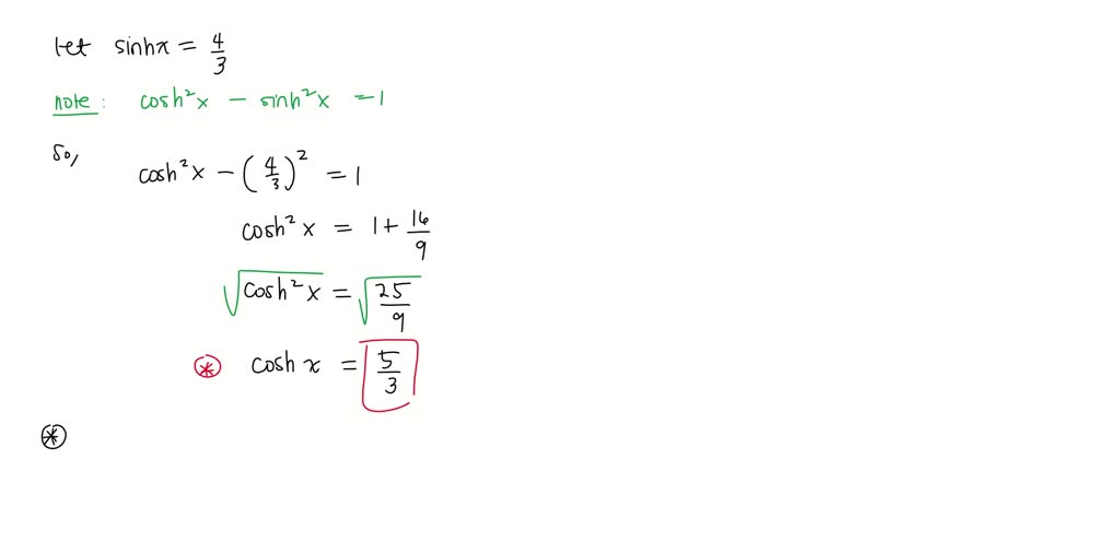 SOLVED:Gives a value of sinhx or coshx . Use the definitions and the ...