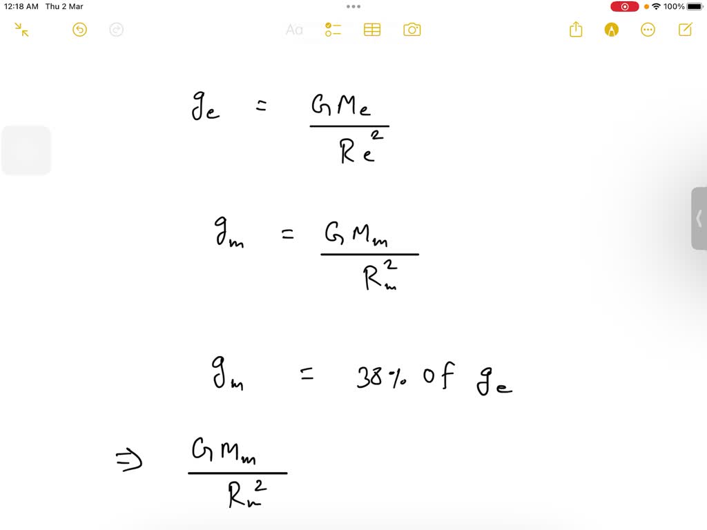 SOLVEDThe acceleration due to gravity at the surface of Mars is 38 