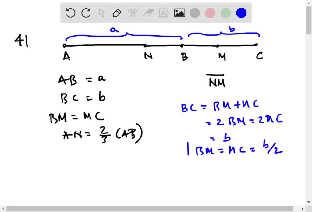 SOLVED:Let A B=a and B C=b . Point M is the midpoint of B C. If A N=(2 ...