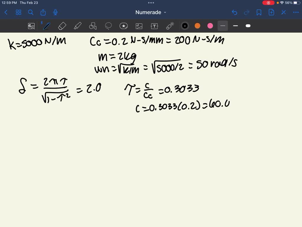 SOLVEDA viscously damped system has a stiffness of 5000 N / m