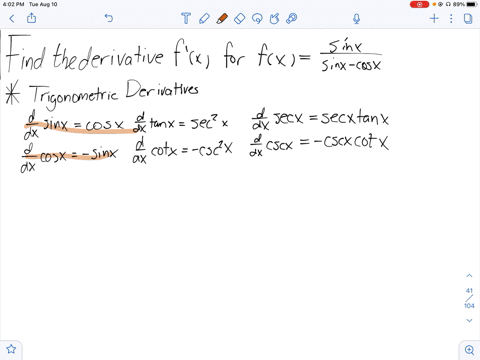 find-dydx-for-the-following-functions-yfracsin-xsin-x-cos-x