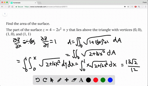find-the-area-of-the-surface-the-part-of-the-surface-z-4-2x2-y-that-lies-above-the-triangle-with-ver
