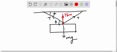 a-0500-kg-physics-textbook-is-hanging-from-two-massless-wires-of-equal-length-attached-to-a-ceiling-