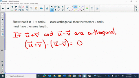 show-that-if-uv-and-u-v-are-orthogonal-then-the-vectors-u-and-v-must-have-the-same-length