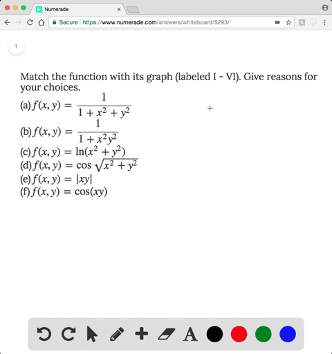 Solved Match The Function With Its Graph Labeled I Vi Give Reasons For Your Choices A F X Y Dfrac 1 1 X 2 Y 2 B F X Y Dfrac 1 1 X 2y 2 C