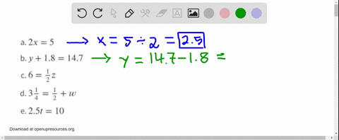 solve-each-equation-a-2-x5-b-y18147-c-6frac12-z-d-3-frac14frac12w-e-25-t10
