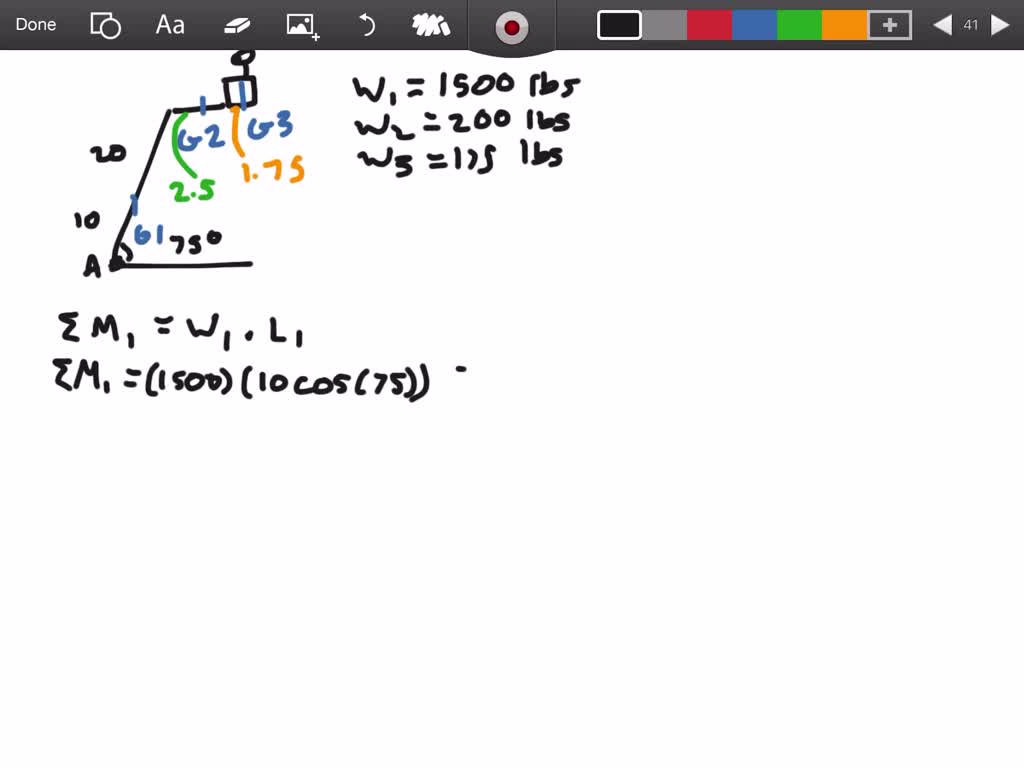 SOLVEDIf the 1500 lb boom A B, the 200 lb cage B C D, and the 175 lb man have centers of