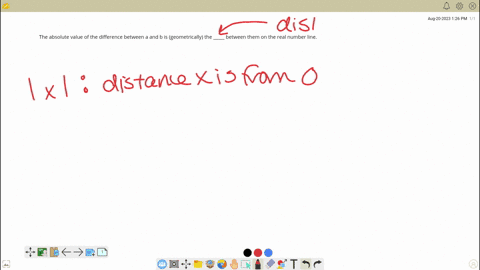 the-absolute-value-of-the-difference-between-a-and-b-is-geometrically-the-_____-between-them-on-the