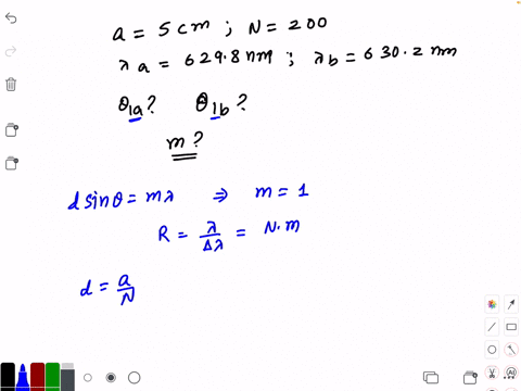 a-5000-mathrmcm-wide-diffraction-grating-with-200-grooves-is-used-to-resolve-two-closely-spaced-line