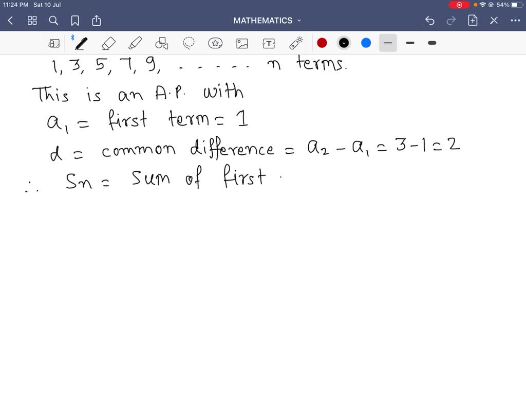 find the sum of first n odd natural numbers class 10