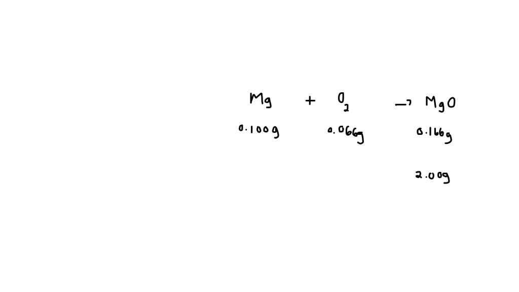 A 0.100 g sample of magnesium, when combined with oxygen, yields 0.166