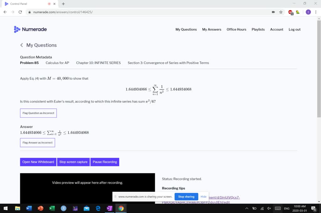 Solved The Series ∑i 1 ∞ 1 I 2 π 2 6 Can Be Computed With