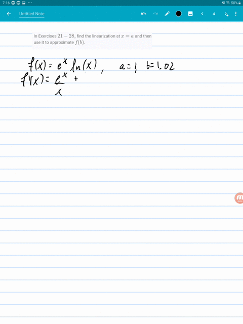 in-exercises-21-28-find-the-linearization-at-xa-and-then-use-it-to-approximate-fb-fxex-ln-x-quad-a1-