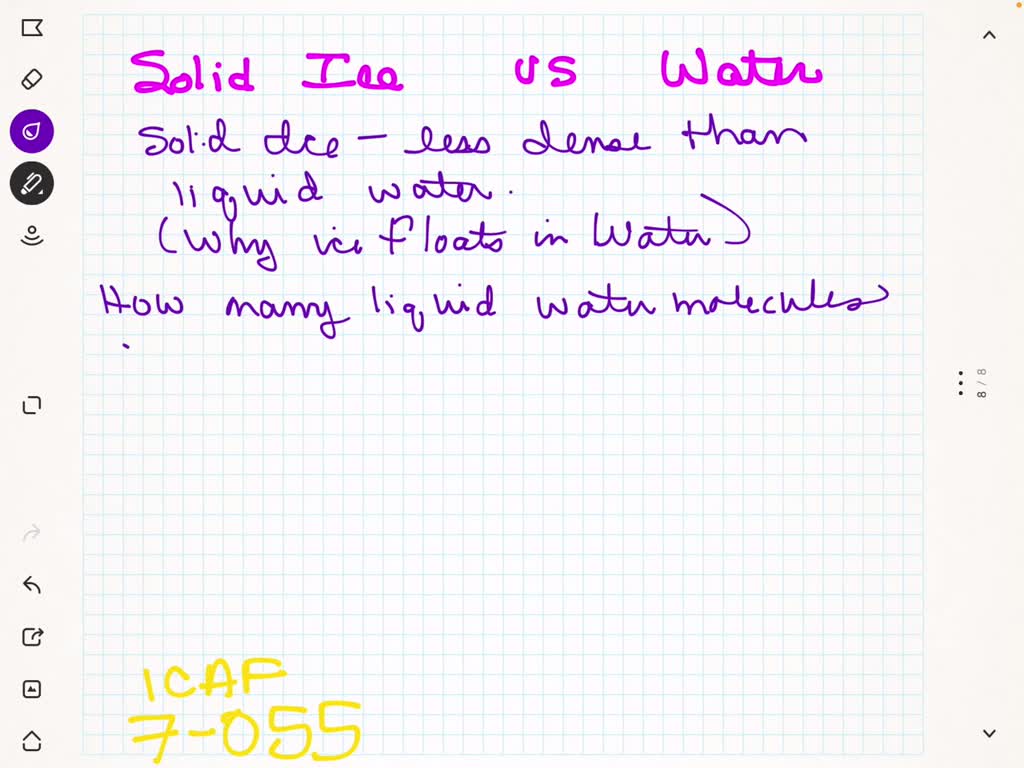 ⏩SOLVEDSolid ice is less dense than liquid water. What does this