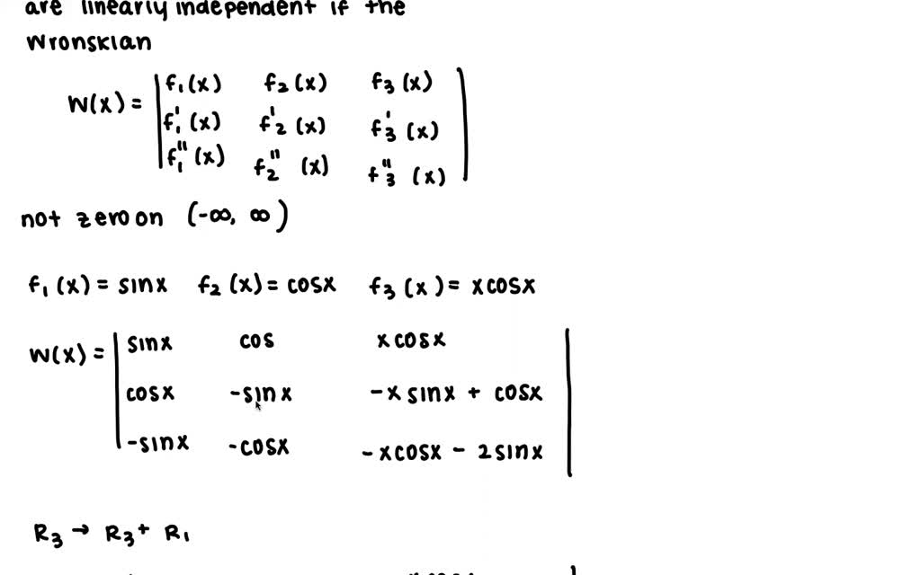 Use the Wronskian to test the three functions 1, sinx+ and cosx for ...