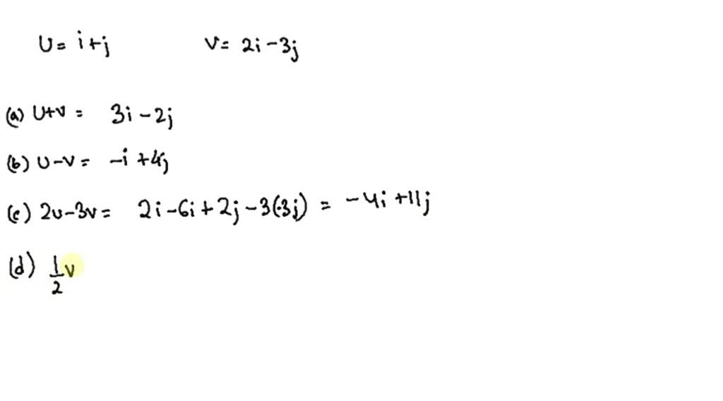 SOLVED:Find (a) 𝐮+𝐯 (b) 𝐮-𝐯,(𝐜) 2 𝐮-3 𝐯, And (d) (1)/(2) 𝐯+4 𝐮 . Then ...