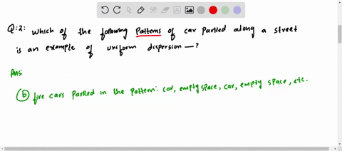 which-of-the-following-patterns-of-cars-parked-along-a-street-is-an-example-of-uniform-dispersion-a-