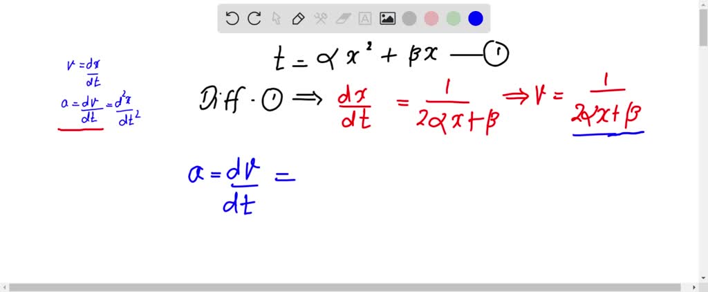 SOLVED:The relation between time t and distance x is t=a x^2+βx where ...