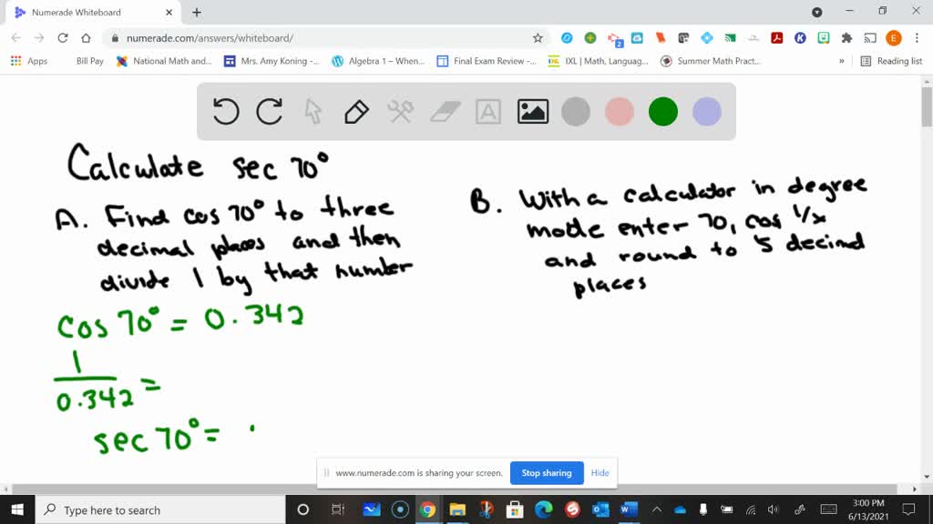 SOLVEDCalculate sce 70^∘ in the following two ways a. Find cos70^∘ to