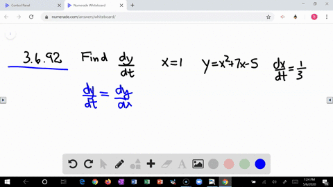 find-d-y-d-t-when-x1-if-yx27-x-5-and-d-x-d-t1-3-6