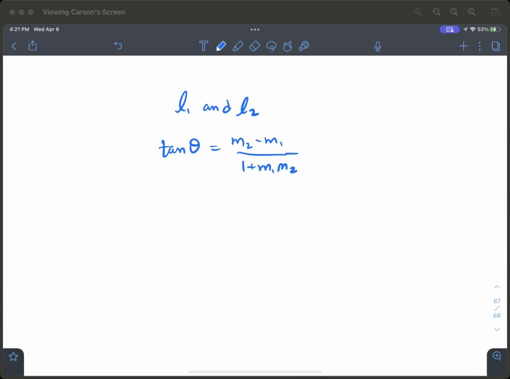  Let $\ell_{1}$ and $\ell_{2}$ be two nonvertical intersecting lines with slopes $m_{1}$ and $m_{2}$, respectively. If $\theta$, the angle from $\ell_{1}$ to $\ell_{2}$, is not a right angle, then
$$
\tan \theta=\frac{m_{2}-m_{1}}{1+m_{1} m_{2}}
$$