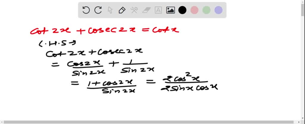 SOLVED:Prove that cosec x+cosec 2 x+cosec 4 x+…. to n terms =cot((x)/(2 ...