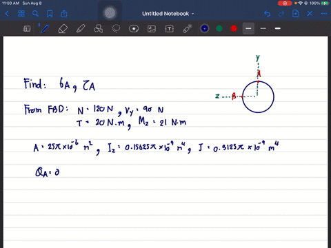 the-drill-is-jammed-in-the-wall-and-is-subjected-to-the-torque-and-force-shown-determine-the-state-o