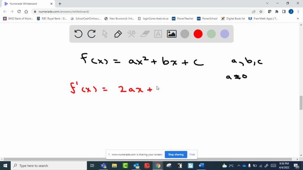 extremum of a quadratic function