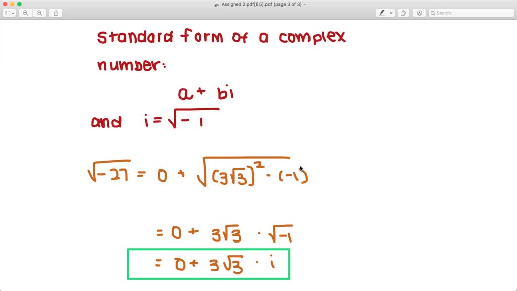 Complex Numbers Standard Form Worksheet