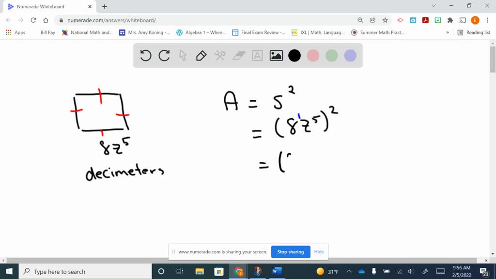 solved-the-square-shown-has-sides-of-length-8-z-5-decimeters-find-its