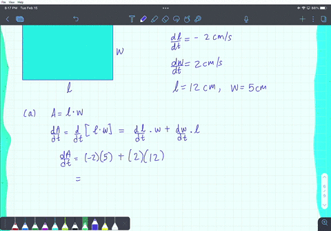 the-length-l-of-a-rectangle-is-decreasing-at-the-rate-of-2-mathrmcm-mathrms-while-the-width-w-is-i-2