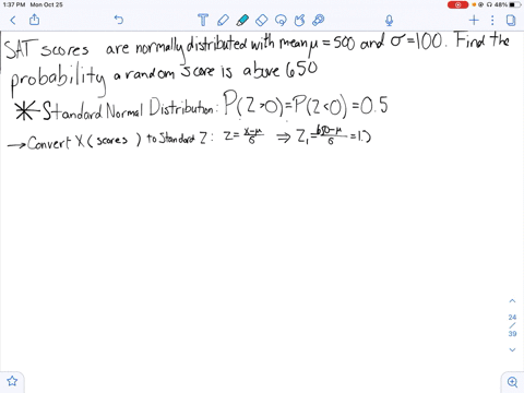 sat-test-scores-are-normally-distributed-with-a-mean-of-500-and-a-standard-deviation-of-100-find-t-2