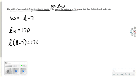 the-width-of-a-rectangle-is-7-feet-less-than-its-length-if-the-area-of-the-rectangle-is-170-square-f