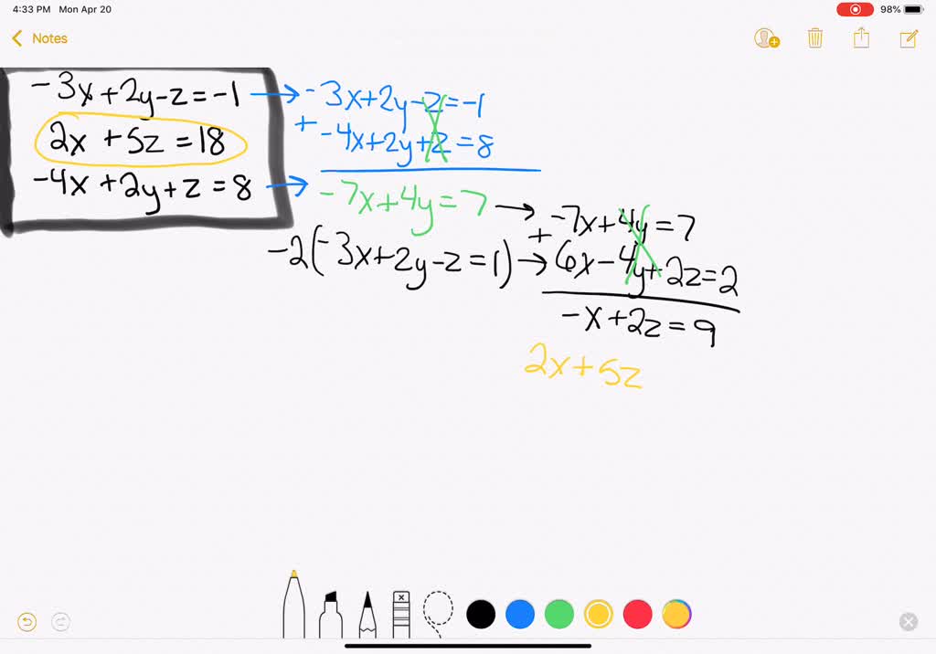 Solved The Following System Has One Solution X 1 Y Aˆ 1 And Z 3 4x Aˆ 2y 5z 21 Equation 1 X Y 0 Equation 2