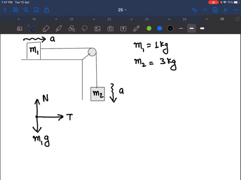 two-masses-m_11-mathrmkg-and-m_23-mathrmkg-are-connected-by-a-string-that-is-draped-over-a-pulley-as