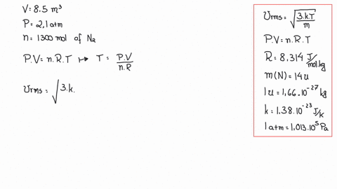 ii-what-is-the-rms-speed-of-nitrogen-molecules-contained-in-an-85-mathrmm3-volume-at-21-mathrmatm-if