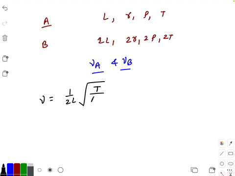 string-a-has-a-length-l-radius-of-cross-44-density-of-material-rho-and-is-under-tenston-t-b-has-all-