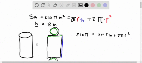 find-the-volume-of-a-cylinder-with-surface-area-210-pi-mathrmm2-and-height-8-mathrmm